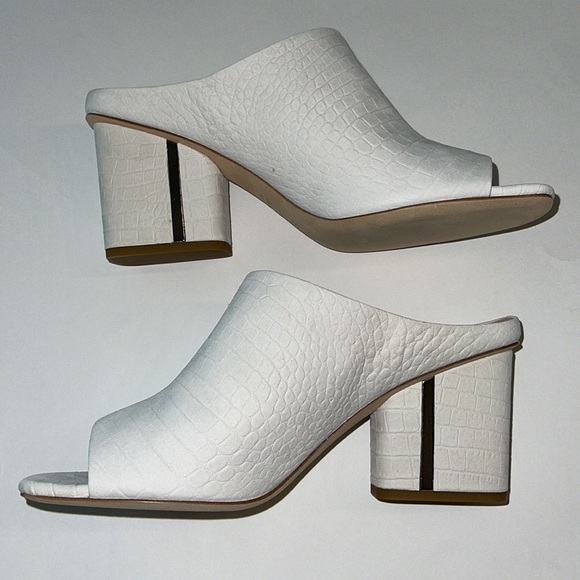 Via Spiga Hennie Croc-Embossed Block Heel Mules White Size 9.5 NIB - Picture 7 of 14